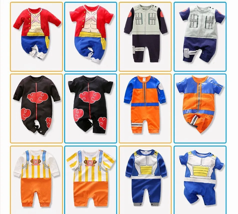 Anime Baby Rompers Newborn Cosplay Costume Infant Akatsuki Frieza Vegeta Luffy Tanjirou Cotton Clothes Boys Girls Kids Outfit Baby Bodysuits made from viscose 