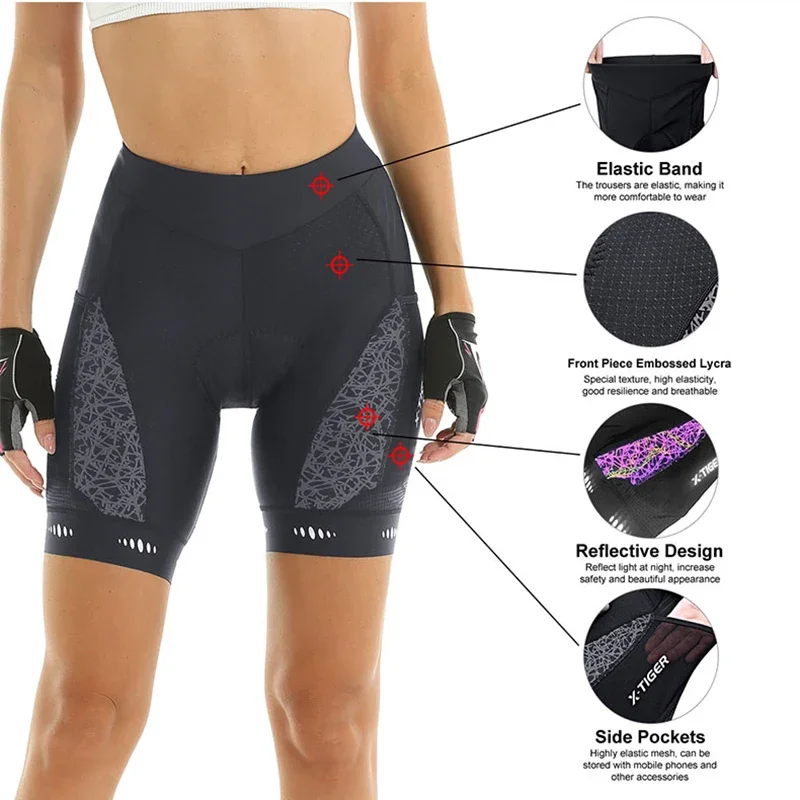 Women Cycling Shorts X-TIGER Road Bicycle Pro 5D Padded MTB with Side Pockets Summer Cycling Bib Tights cycling shorts