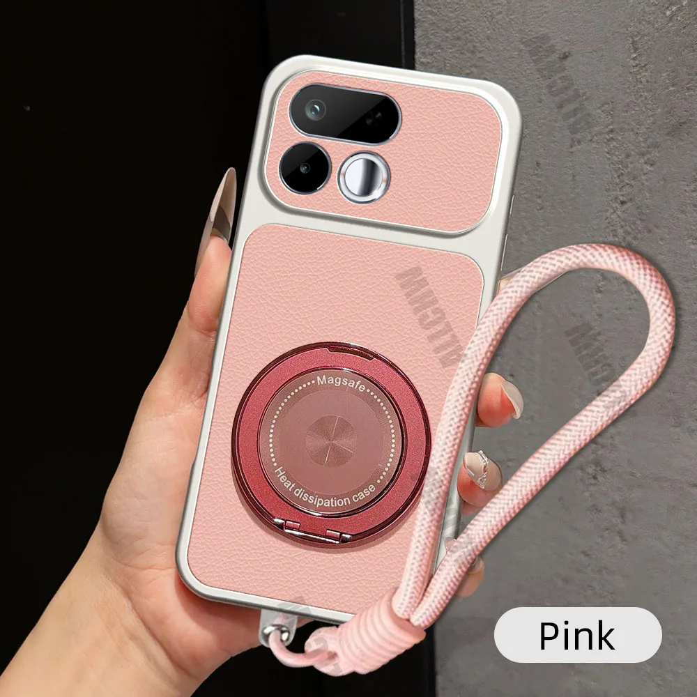 Premium 360° Magnetic Rotating Bracket Phone Case with Lanyard - PU Leather Soft Cover