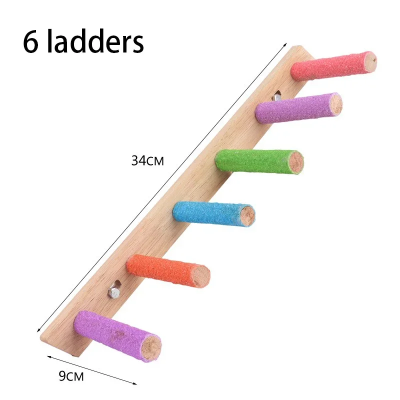 4/6/8 Steps Wood Bird Ladder Pet Interactive Ladder Parrot Grinding Claws and Teeth Funny Climbing Stick Toy Bird Accessories