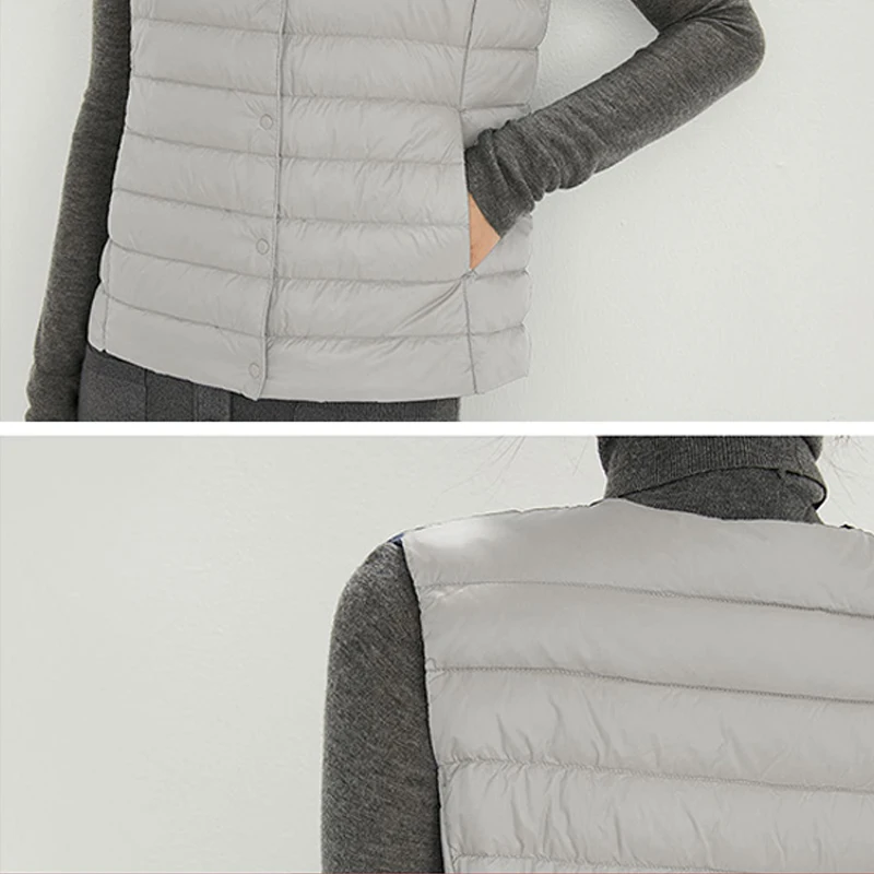 Women New Plus Size Slim Sleeveless Puffer Jacket Spring Winter 90% White Duck Down Lightweight Packable Warm Down Liner Vest - 6