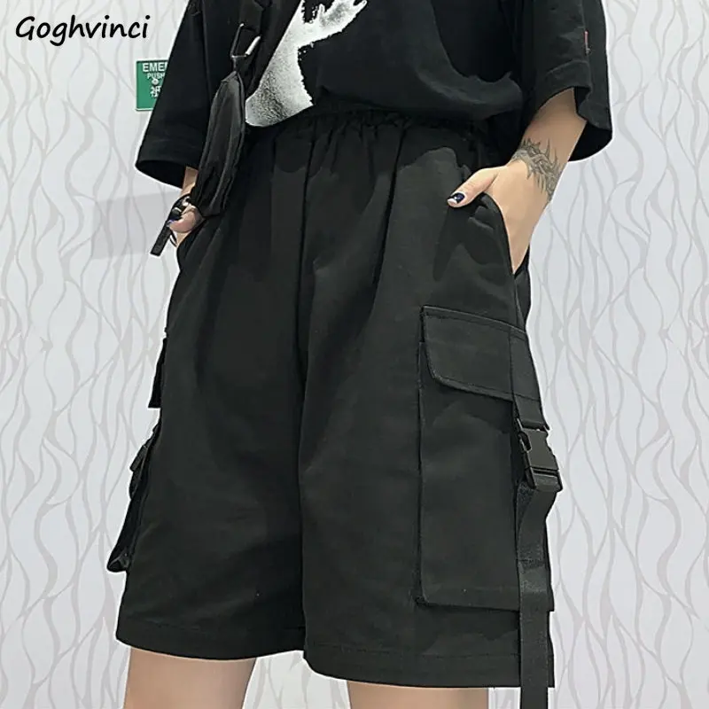 

Шорты-карго женские в стиле ольччан, шикарные мешковатые универсальные школьные брюки в готическом стиле, с широкими штанинами, молодежная простая модная повседневная Уличная одежда BF, лето