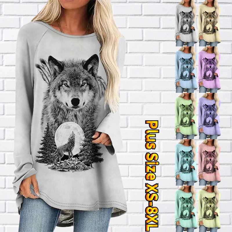 Long Sleeved Hoodie Spring and Autumn Animal Pattern Loose Women Bag Hip  Crewneck Top XS-8XL