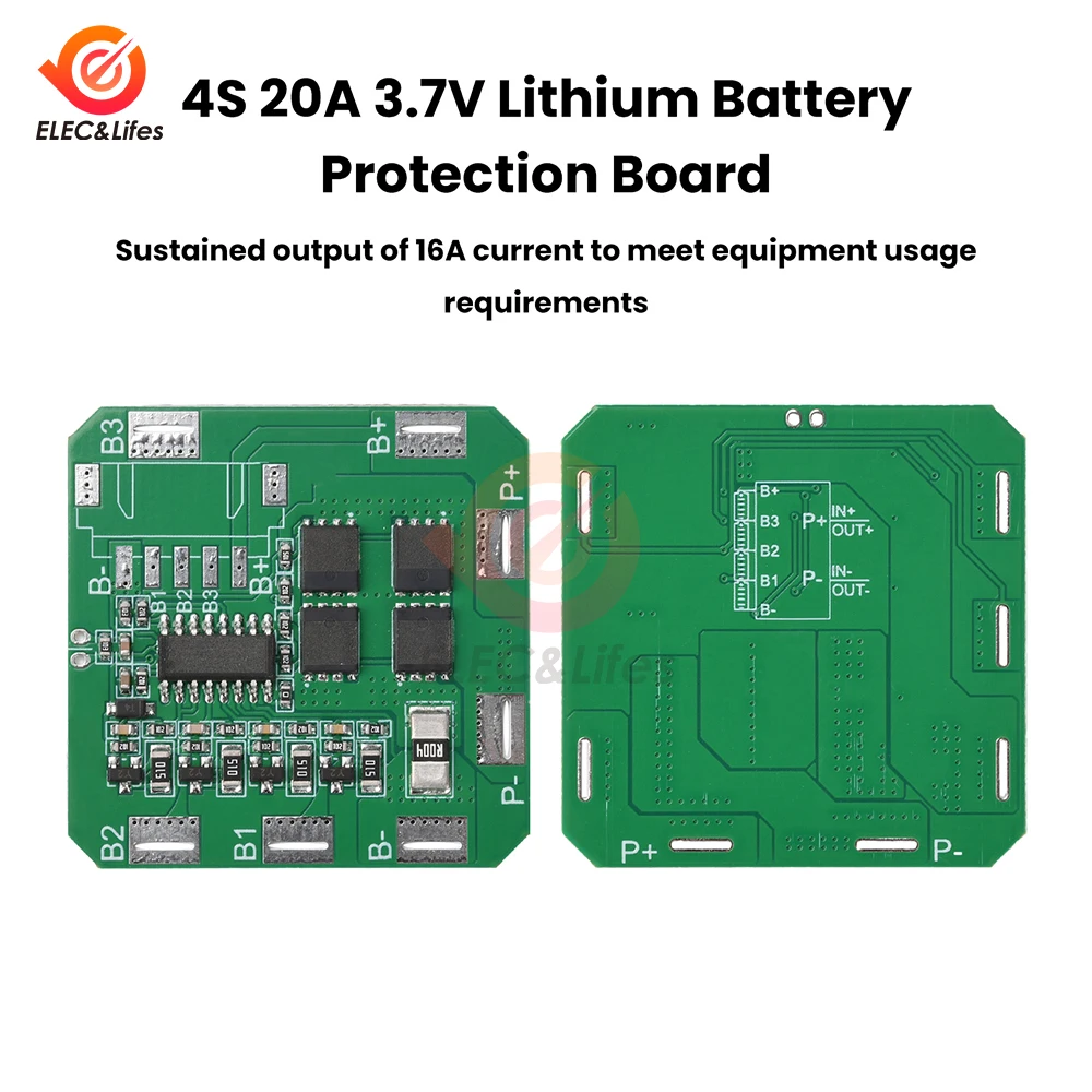Scheda di Protezione Batteria BMS 4S 16A con Bilanciamento Passivo, Protezione da Sovraccarico e Scarica Eccessiva per Batterie Li-ion Polimero 4S 3.7V - immagine 2