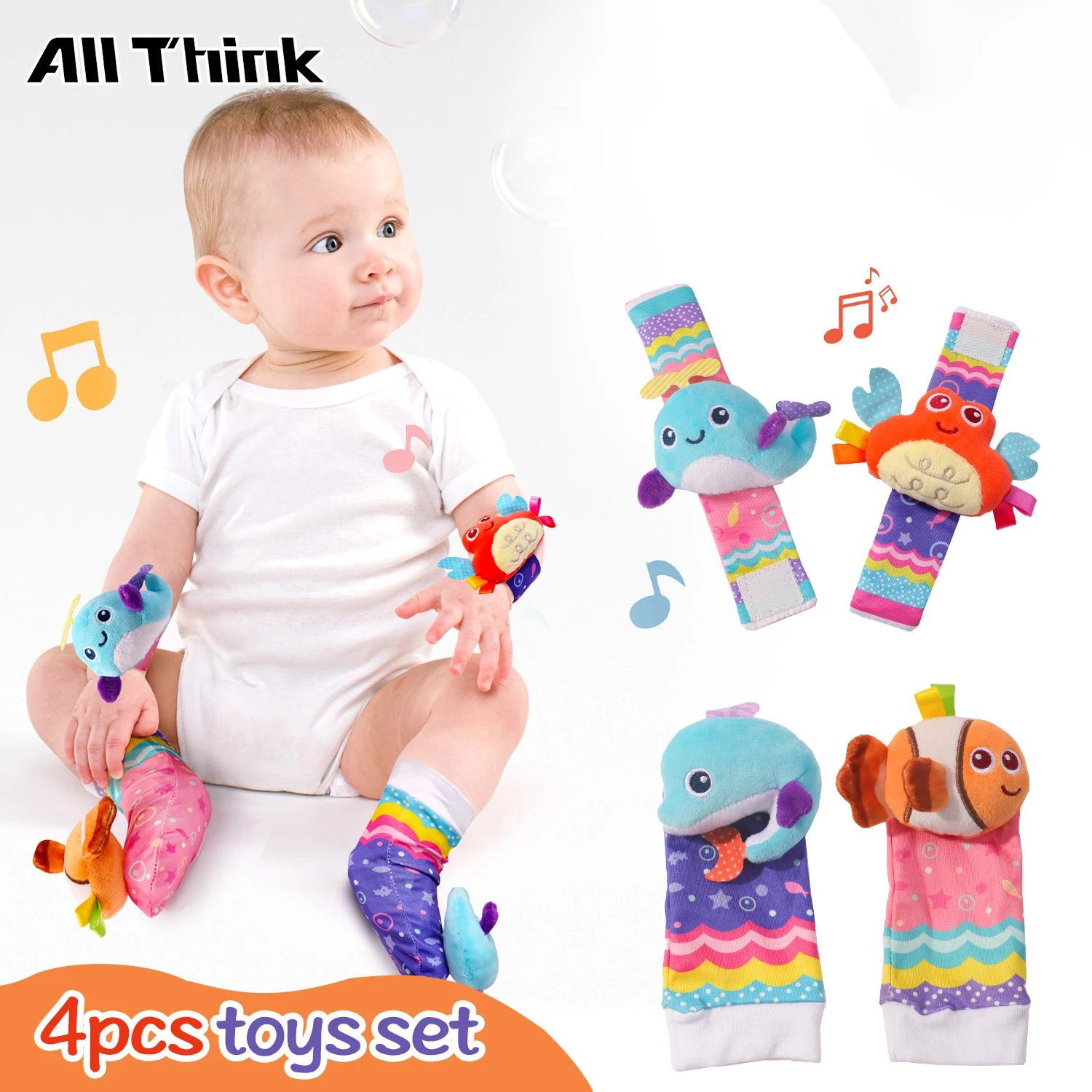 Cartoon Newborn Baby Rattle Bell Socks Sound Plush Wrist Strap