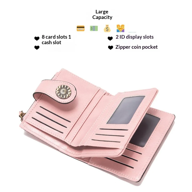 New Women's Wallet Short Mini Multi-Function Card Holder for Students RFID Blocking Leather Small Purse
