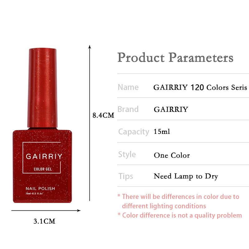 Gairriy Nails Polish 120 Colors/set Red Black Color Nail Polish 15ml UV Permanent Seedling Varnish Hybrid Nail Art Salon Glitter 6