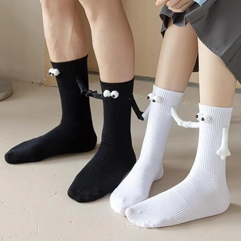 Medium Tube Cute Couple Socks Magnetic Socks 3D Holding Hands Doll with Eyes Sports Funny Gifts for Women/Men