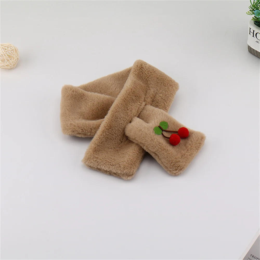 Winter Coral Fleece Pure Color Collar Children Soft Scarf Baby Boy Girls Plush Little Bear Neck Warm Scarves Outdoor Neckerchief