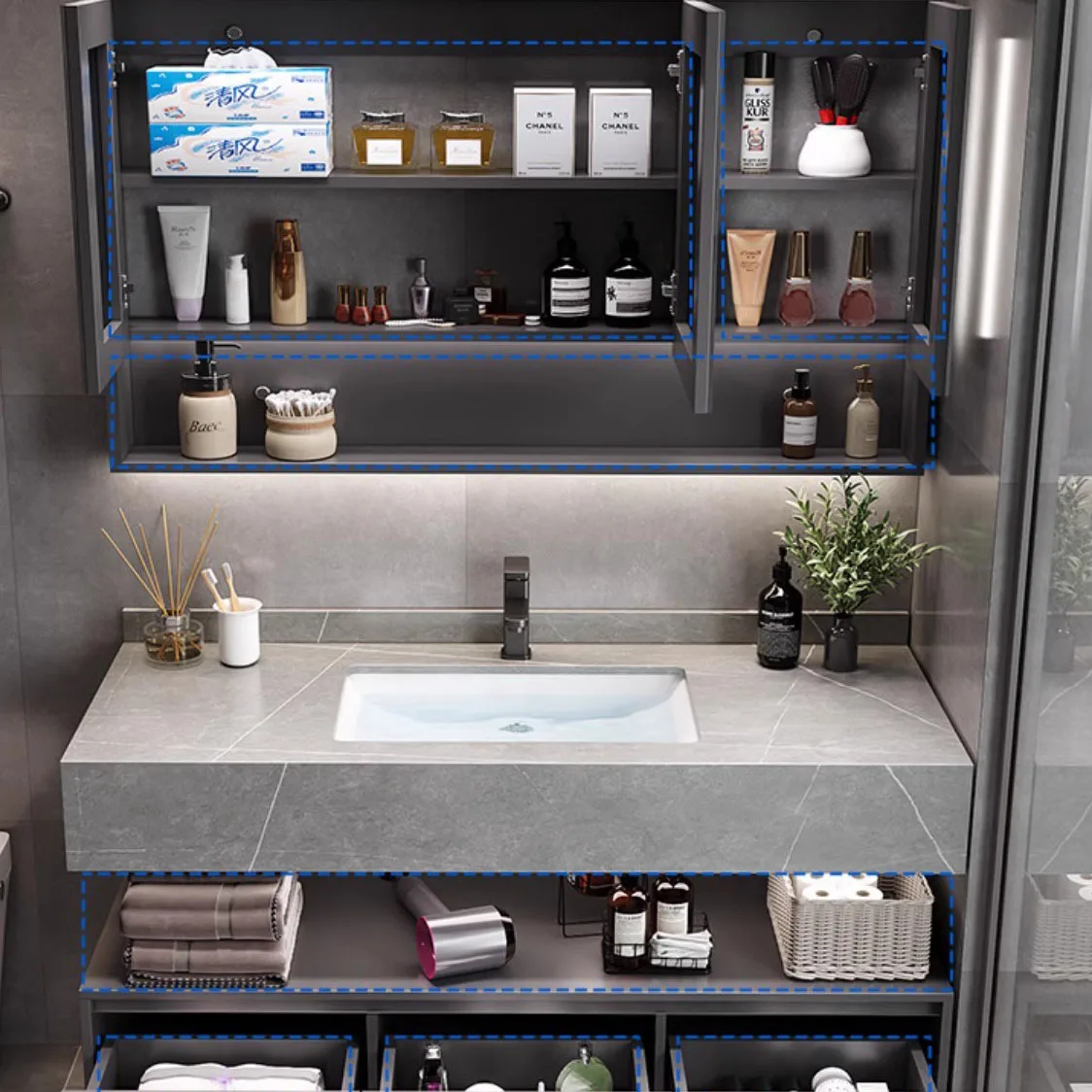 Cabinet Mirror Bathroom Storage Multifunction Home Furniture Filing Cabinets Small Closet Space Saving Gabinete Luxury Shelf