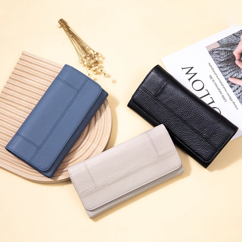 Fashion Large Capacity Women's Credit Card Holder Wallets Genuine Leather Women RFID Blocking Long wallet 6
