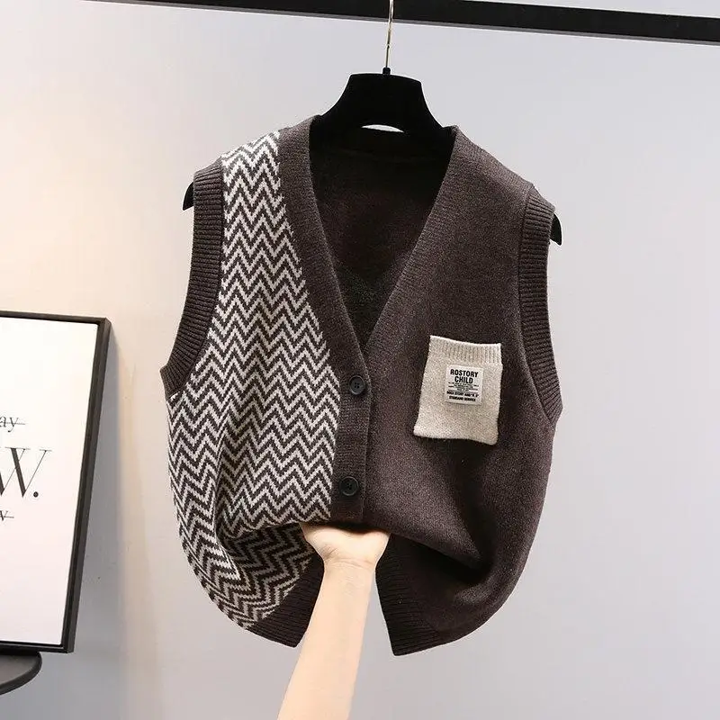 

Japan Style Cute Women Sweater Vest Printed Sleeveless Loose Outerwear Knitted Waistcoat 2022 Vintage Autumn Pullovers Tops C2