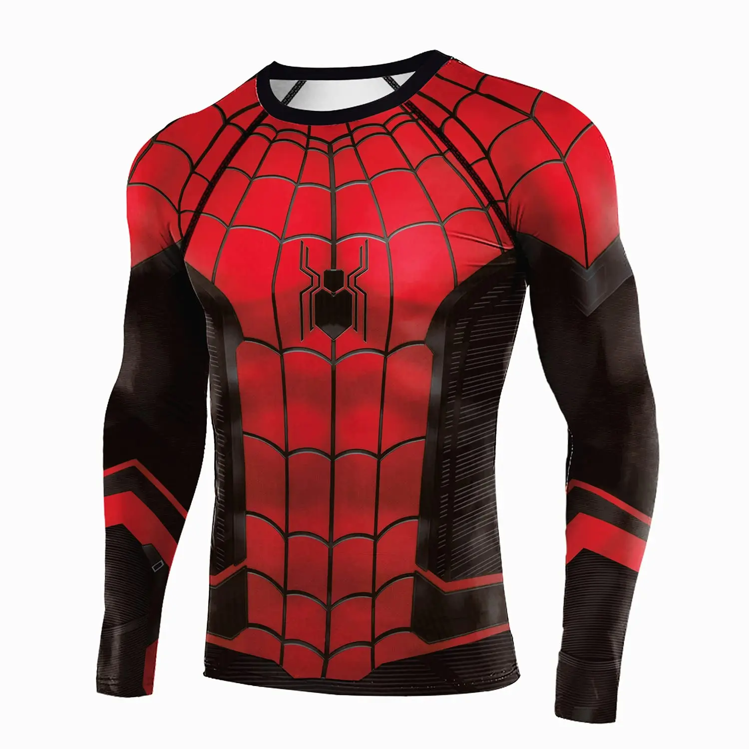 Mens Long Sleeve Spider-Man Compression Shirt - Superhero Cosplay Fitness Top