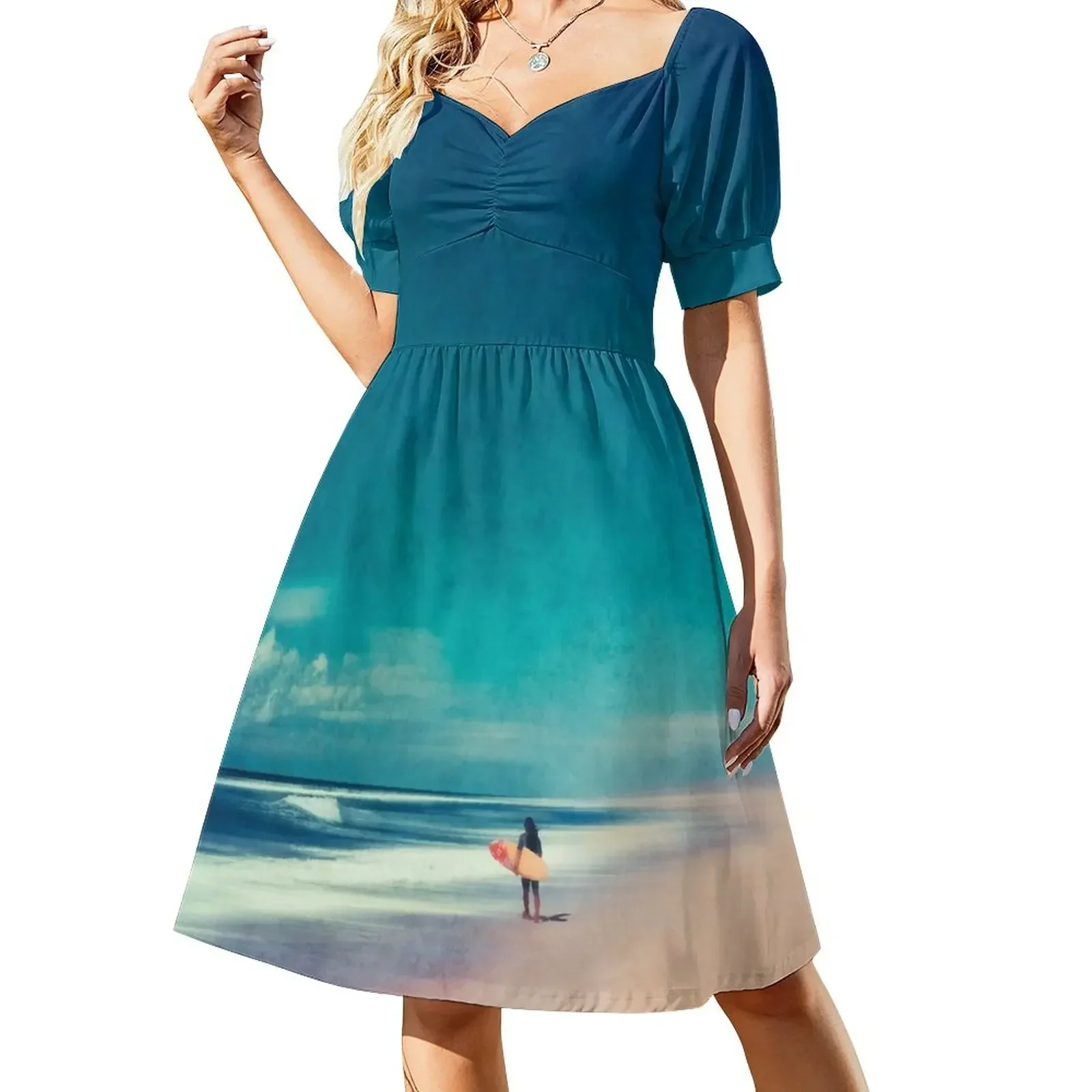 Vestido de fiesta de manga corta para surfear en verano, elegante y con estilo, para mujer.