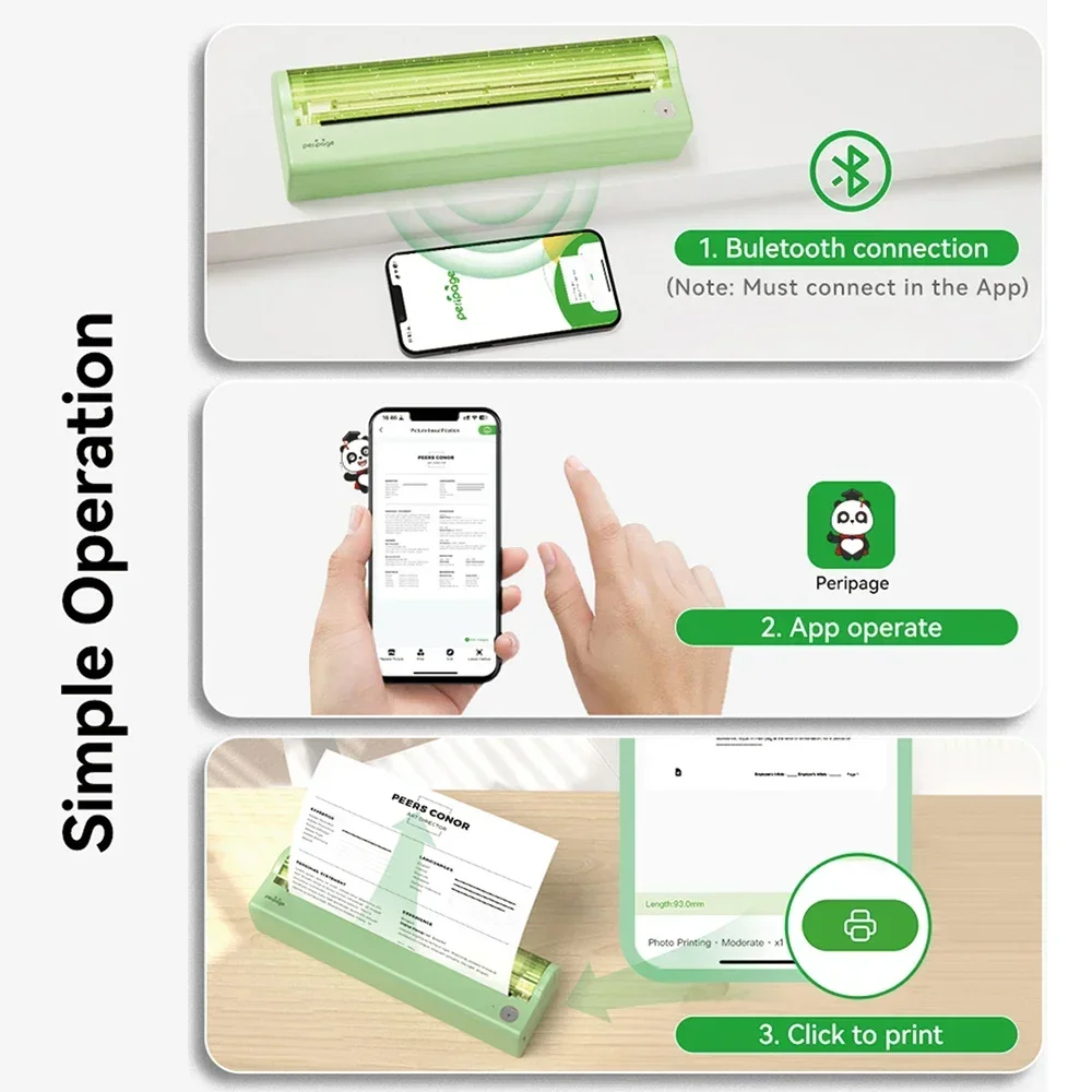 Inkless Portable A4 Thermal Printer Bluetooth PDF Document Printing Machine Paper Roll For Office Work Home School Peripage P80