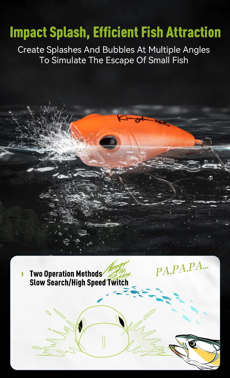 Kingdom Micro Expert Topwater Popper 1,5 g 2,2 g 27 mm 34 mm schwimmender künstlicher Angelköder, harter Köder, Wobbler, Bachforellenbarsch – Detail 4