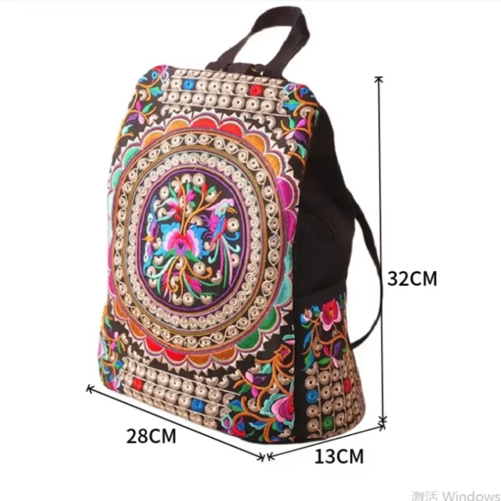 2025 Fashion Vintage Artistic Embroidered Women Canvas Backpacks Handmade Floral Embroidery Rucksack Schoolbag Denim Travel Bags