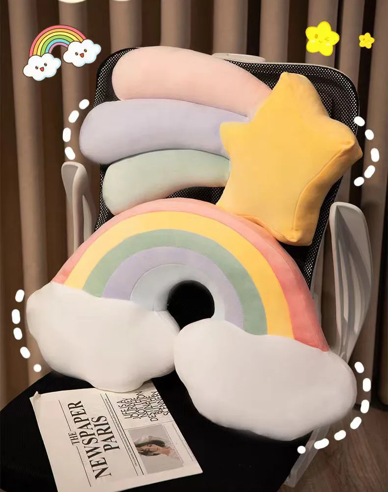 INS Hot Rainbow Cloud Star Moon Shell Plush Cushion Sleeping Pillow Home Decor Cushions Baby Shower Gifts 2