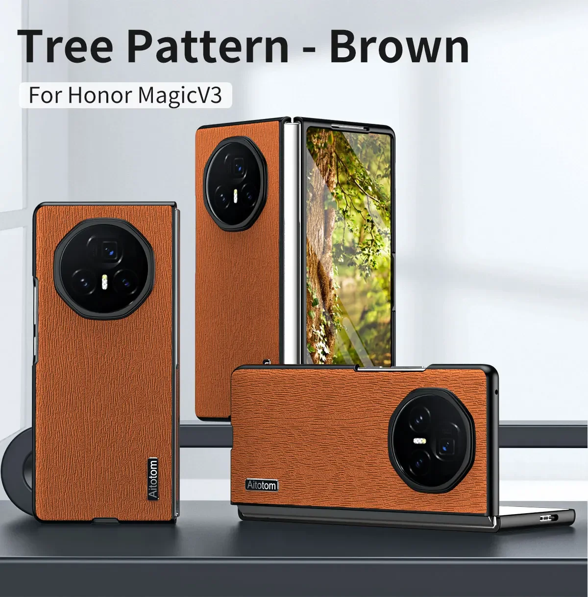 Luxury Tree Pattern Leather Case - Business Series Shockproof Phone Cover with Silicone Frame
