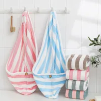 Microfiber Hair Towel Wrap Thickened Coral Velvet Cationic Dry Hair Cap Water Absorption and Quick Drying Striped Bath Cap 5