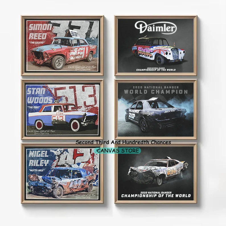 Oval Racings Cars Racing Legend Retro Banger Racing World Final Car Poster Canvas Painting Wall Picture Home Room Decor Car Gift