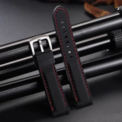 Universal Waterproof Silicone Sports Watch Band - Quick Release Wristband - 22mm (Black(red line))