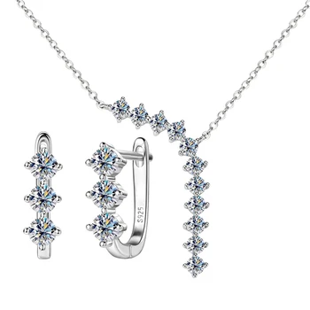 1.7cttw D color Moissanite Earrings Necklace 925 Sterling Silver Y-Shaped Pendant Necklaces Jewelry Set For Women Charming Gift 1