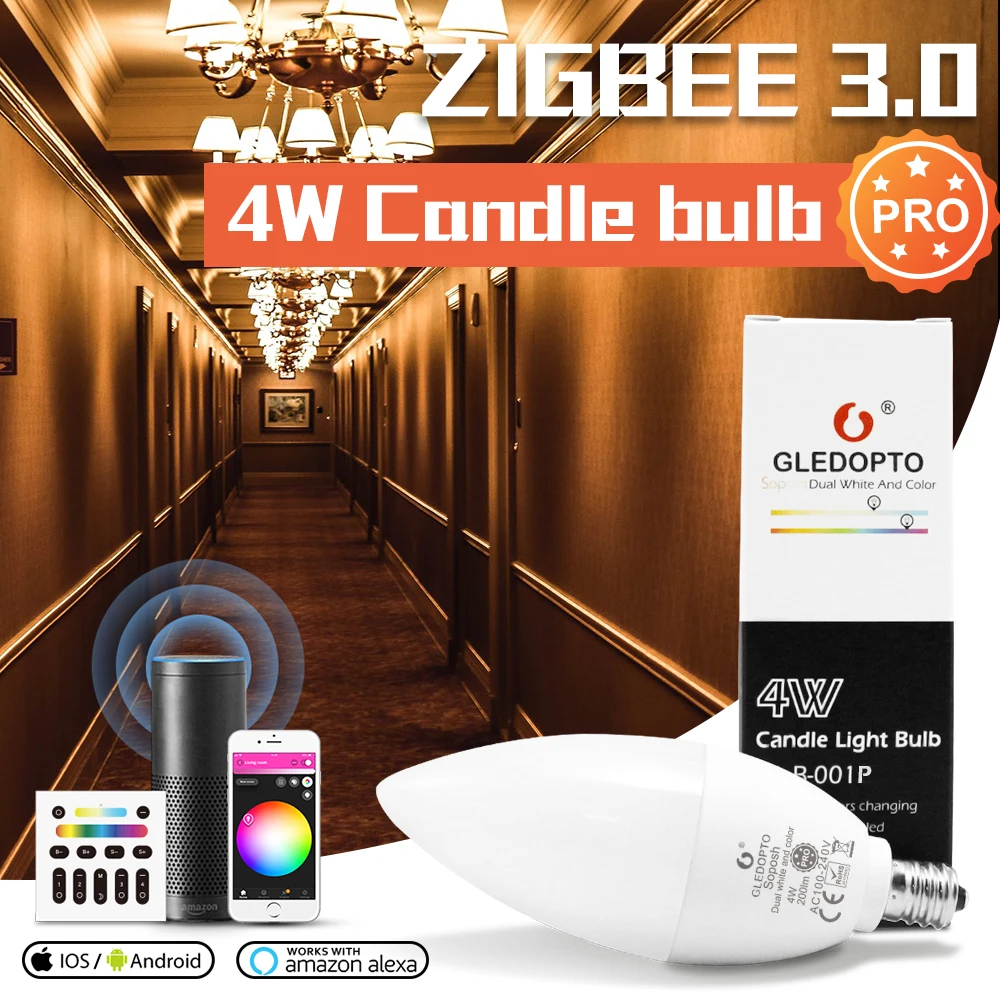 Gledopto Zigbee 3.0 Smart Home, Casa Intelligente Lampadina Della Candela Pro 4 W E12/E14 Lavoro Con Hub Tuya Smartthings App Alexa Eco Più Rf A Dista