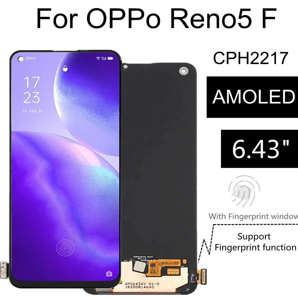 

ЖК-дисплей AMOLED 6,43 дюйма для Oppo Reno5 F, сенсорная панель, дигитайзер в сборе для OPPO Reno 5F CPH2217, дисплей