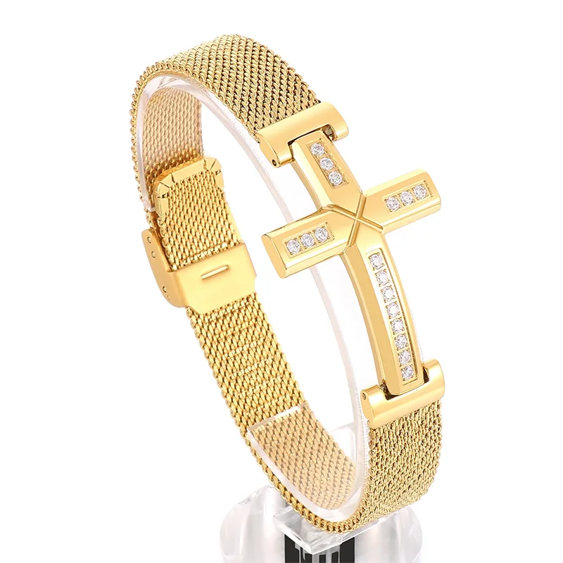 

220*13.5mm Stainless Steel CNC Zircon Bracelet Men Silver/Gold Color
