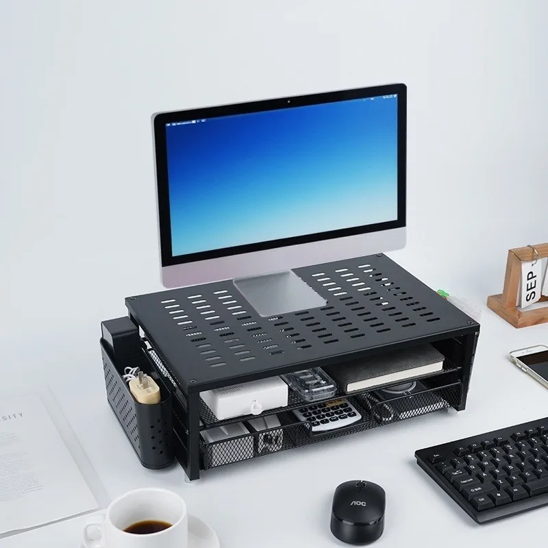 Monitorständer, Schreibtisch-Organizer mit Schublade und 2 Stifthaltern, Monitor-Riser für Bildschirm und Laptop, ergonomischer Desktop-Ständer für das Büro – Detail 4