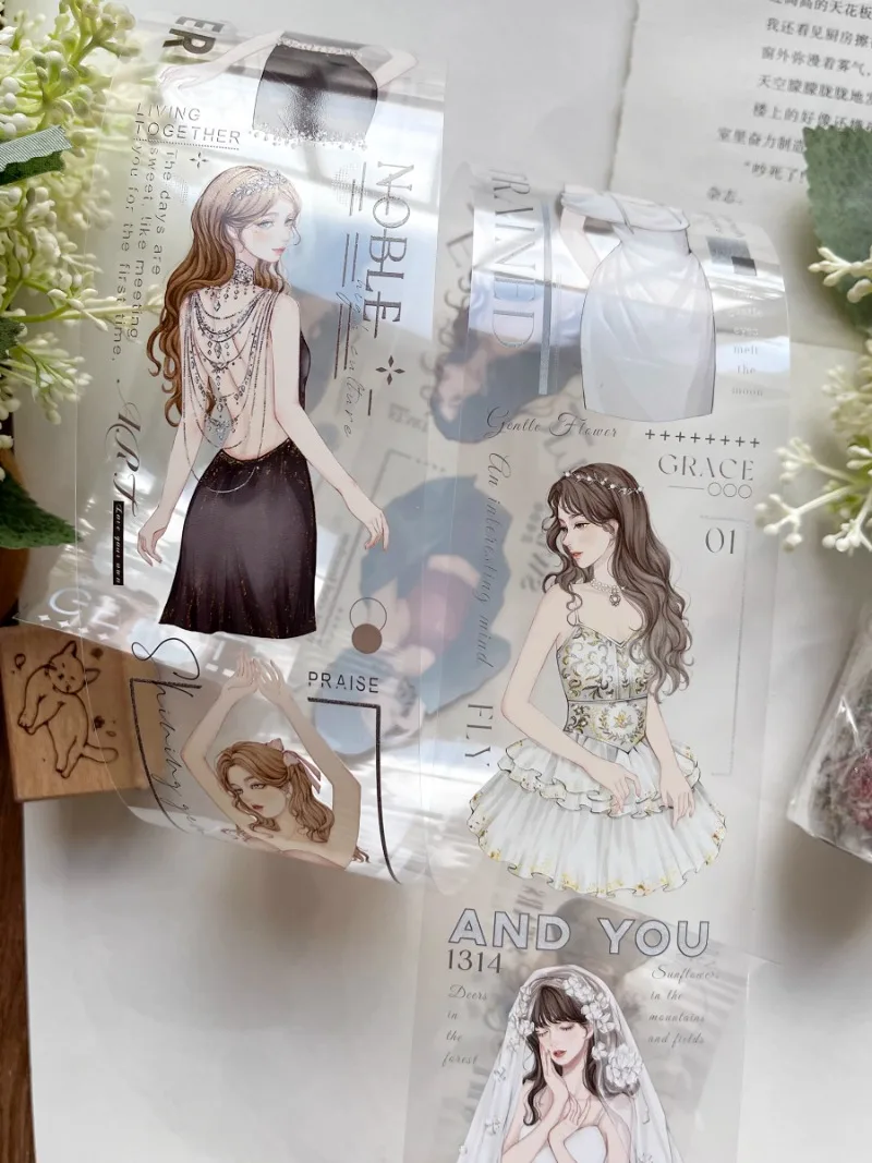 패션 매력적인 소녀 다이 컷 PET 와시 테이프 공예 용품 DIY 스크랩북 카드 만들기 장식 플랜 스티커