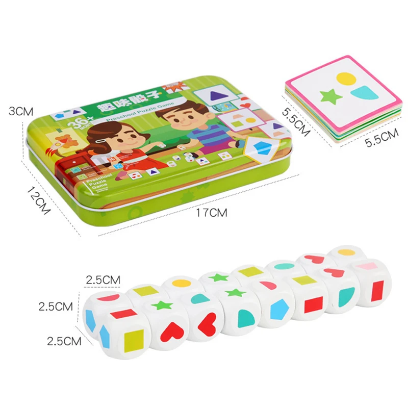 Kids Shape Dice Board Game Montessori Toys Geometric Matching Cards Memory Games Brain Thinking Social Sensory Educational Toys 6