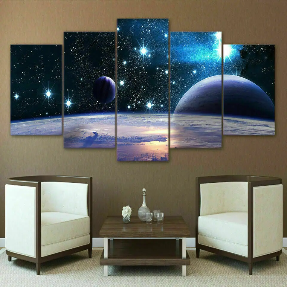 Pianeti Dello Spazio Esterno Universe Galaxy 5 Pezzi Canvas Wall Art Home Decor Hd Print Pictures Poster No Framed 5 Panel