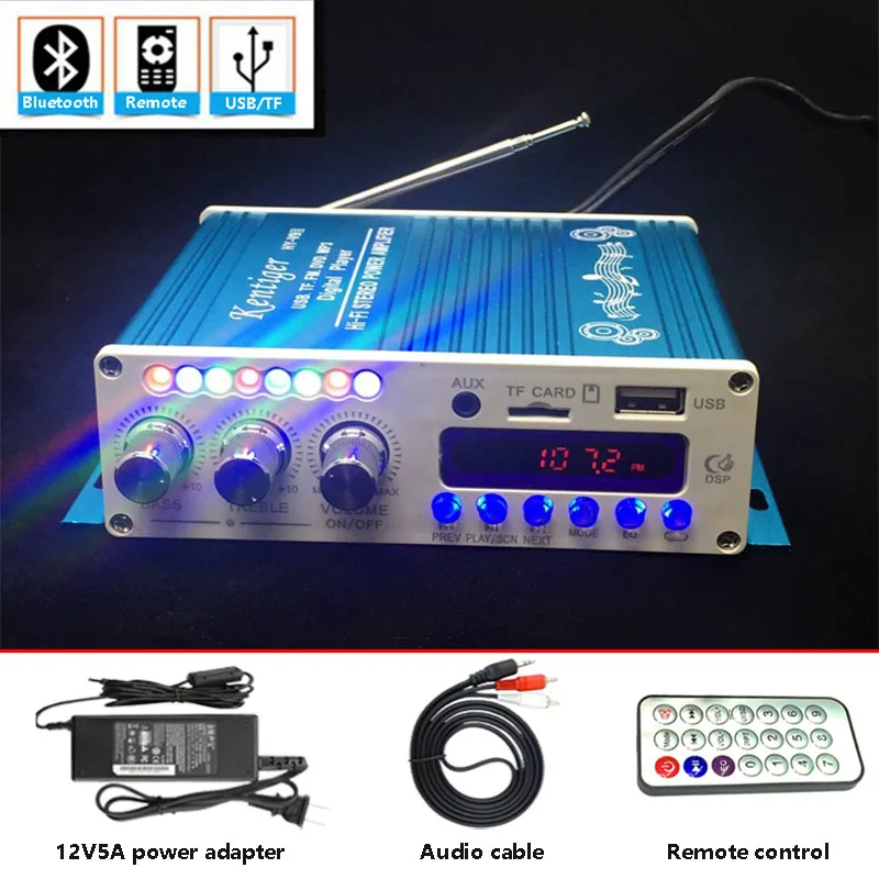 브루투스 hifi 오디오 앰프 KENTIGER HY-V10 리모컨 블루투스 앰프, USB TF FM 라디오 AUX 기능, 홈 카드 앰프 DC 12V 입력 브루투스 hifi 오디오 앰프 KENTIGER HY-V10 리모컨 블루투스 앰프, USB TF FM 라디오 AUX 기능, 홈 카드 앰프 DC 12V 입력