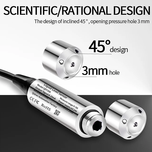 เซ็นเซอร์ระดับน้ำในน้ำใต้น้ำ4 20mA 0-10V เครื่องส่งสัญญาณระดับน้ำของเหลว RS485 0-10เมตรตัวแปลงสัญญาณเซ็นเซอร์ระดับน้ำเป็นของเหลว 4
