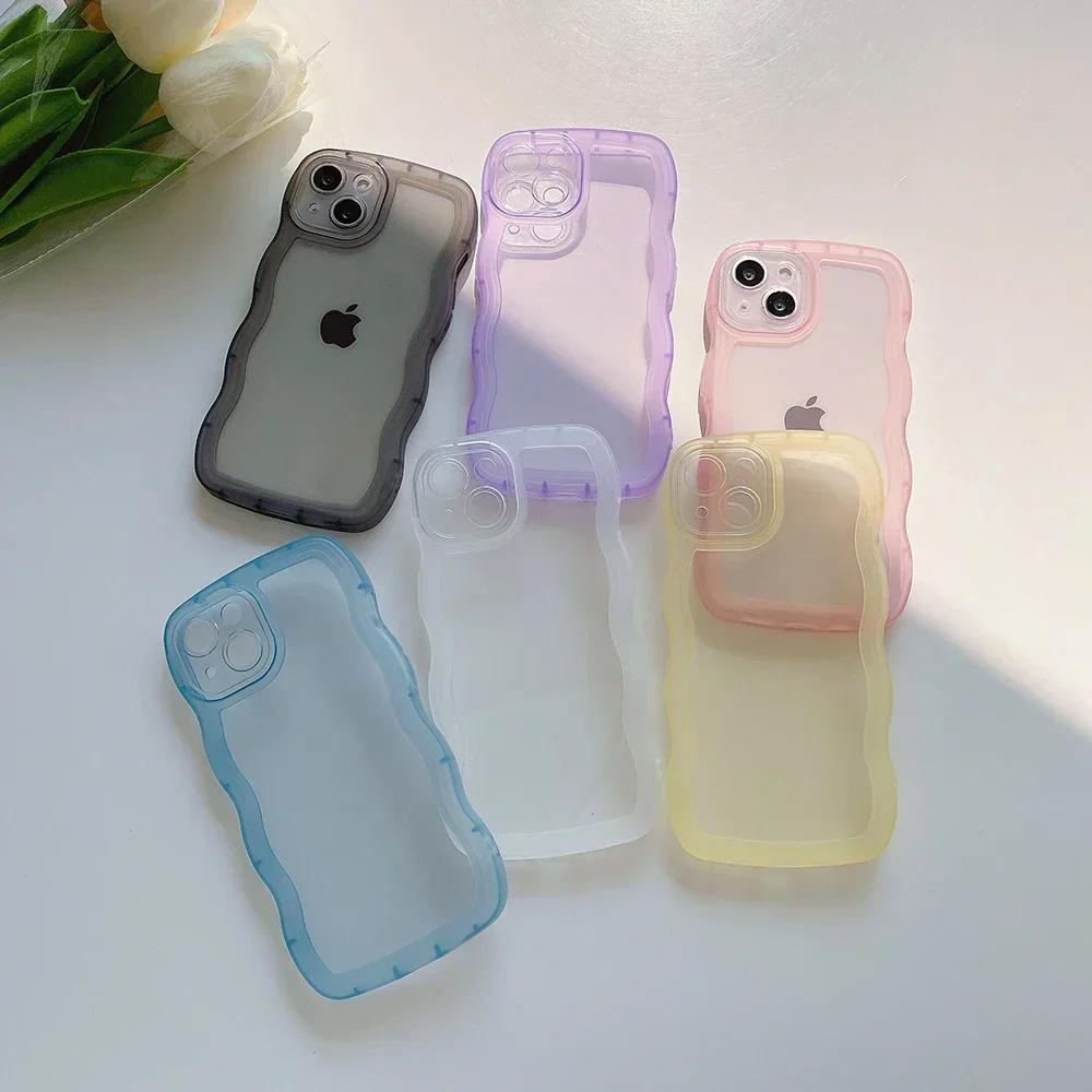 Cute Clear Curly Wave Shockproof Bumper Case - Hybrid Soft Cover