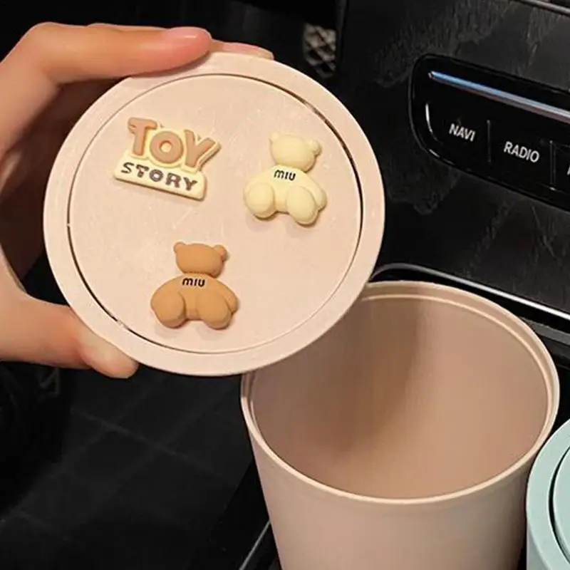 Mini Car Trash Can Cute Cartoon Bin With Lid Portable Car Trash Can Boot Storage Bag Mini Accessories For Bathroom