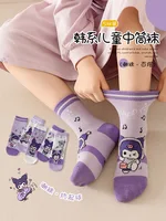 5 Pairs Sanrio Kuromi Kids Socks Kawaii New Fall Cartoon Children mid-calf socks Cotton Sock for Girls Gifts 2