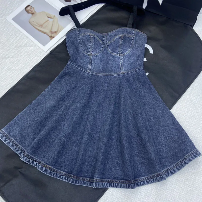 

Sexy Cotton Cowboy Strapless Suspender Dress Fashion Waist Up Slim Mini Pleated Dress Streetwear Summer New Y2K Clothes Runway