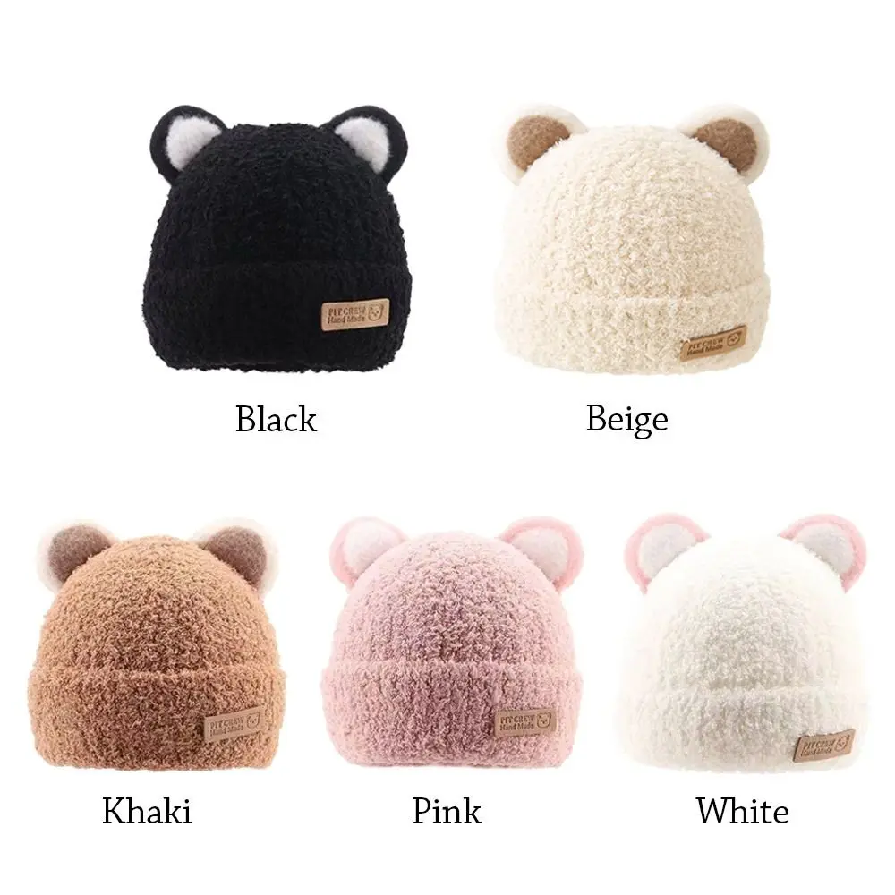 5 Months-3Year Windproof Solid Color Knitted Hat Cute Children Warm Cap Soft Cartoon Beanie Hats Children