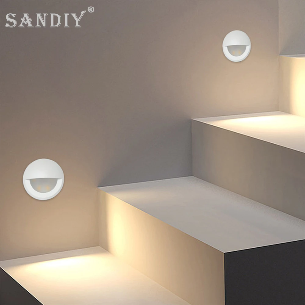 SANDIY 매립형 계단 및 단계 조명 센서 없음 원형 벽 램프 60mm 방수 실..