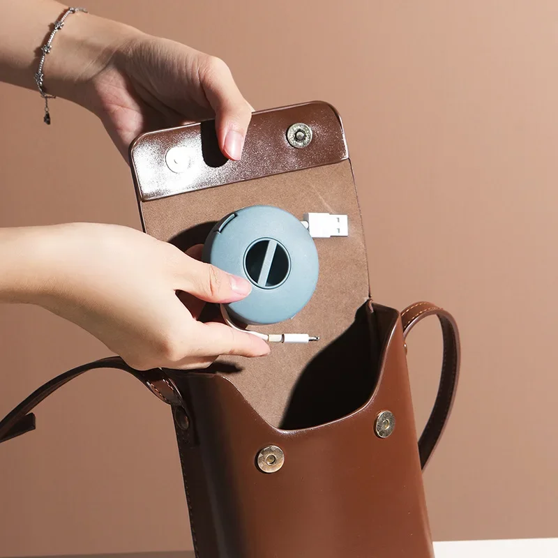 Kawaii Cable Organizer Rotating USB Charging Data Line Storage Box Portable Earphone Wire Cord Storage Case Desk Organizers