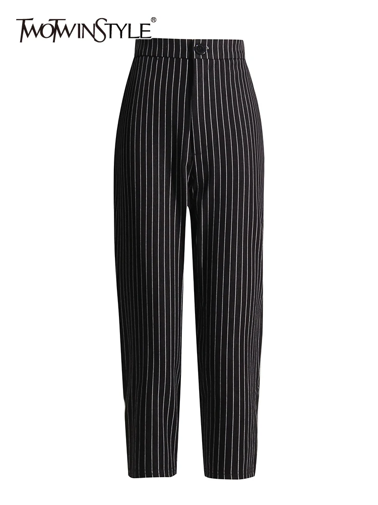 

TWOTWINSTYLE Hit Color Autumn Wide Leg Pants For Women High Waist Patchwork Zipper Casual Loose Trousers Female Fashion Clothing