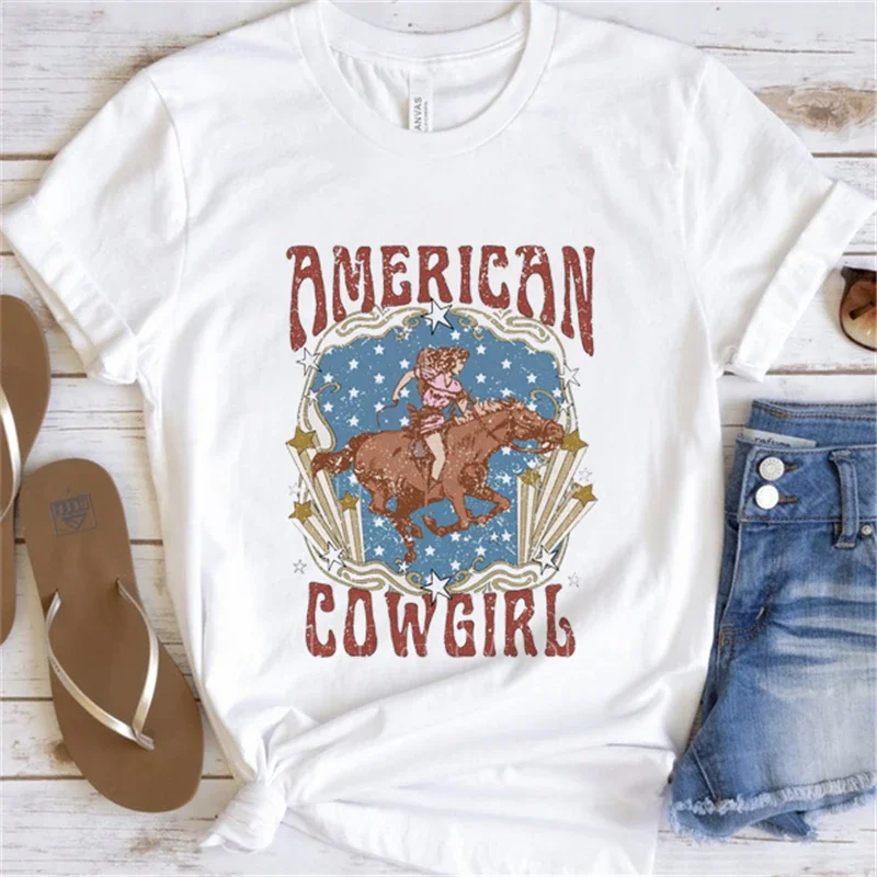 

Футболка с коротким рукавом, женская одежда с принтом, Женская Веселая трендовая летняя модная женская футболка в стиле 90-х с западным джинсовым принтом на лето