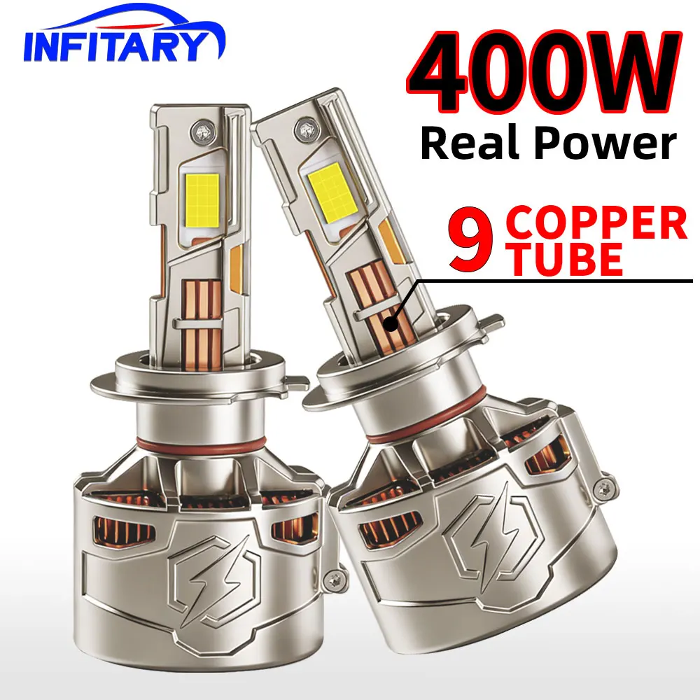 9개의 구리 튜브 400W 자동차 LED 헤드라이트 고출력 전구 자동차 H7 H4 H11 H1 9005 HB3 9006 HB4 9012 차량 교체용 라이트
