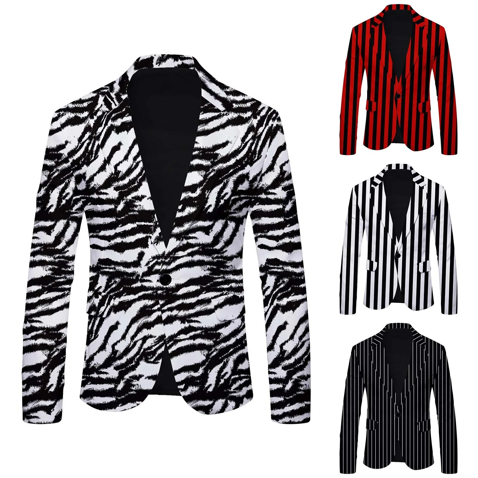 Men Blazers Stripe Printing Suit Jacket men blazers