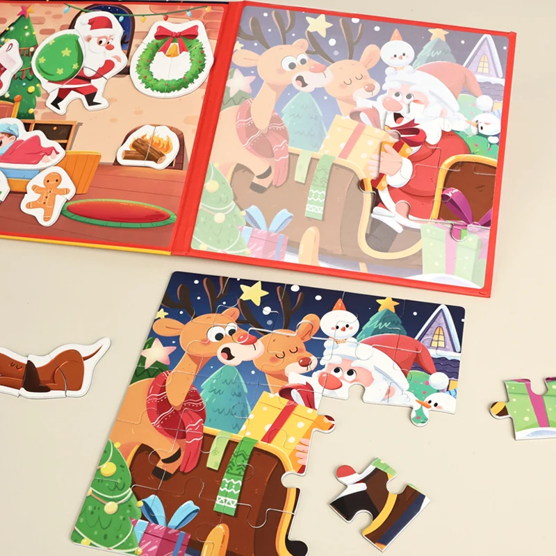 Christmas & Halloween 2-in-1 Magnetic Puzzle Fridge Stickers, Holiday Theme Gift, Early Education Intellectual Toy for Kids