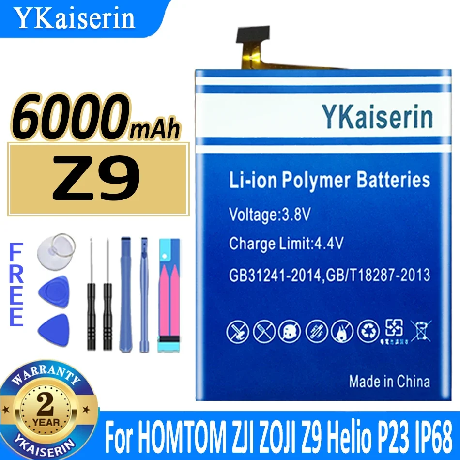 

Запасной аккумулятор ykaisсеребрин Z 9, 6000 мАч для фототехники для ZJI Z9 Helio P23 IP68 водонепроницаемый аккумулятор, гарантия на подарочные инструменты 2 года