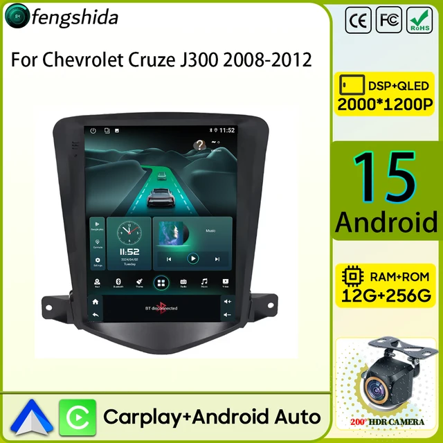 Autoradio Carplay 9.7 pouces pour Chevrolet Cruze J300 2008-2012 Navigation GPS Android Auto affichage 5G Wifi No 2din unité caméra vidéo 1